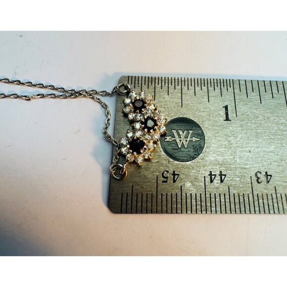 Sterling Silver 925 Black & White Gemstone Flower Pendant Necklace, 16" - Picture 4 of 9